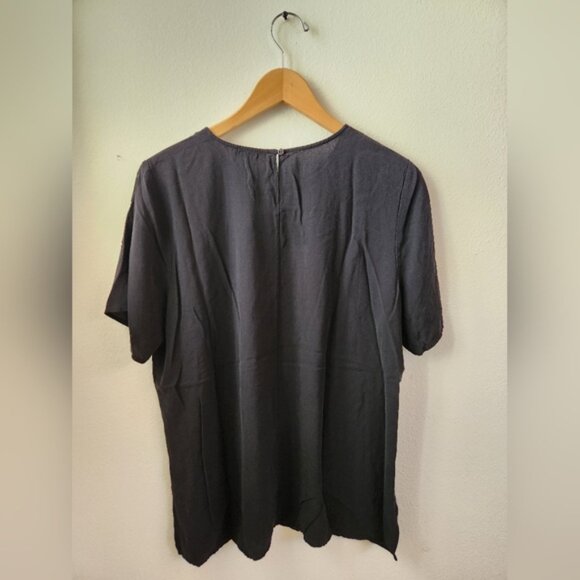 Eileen Fisher Silk Blouse Tunic Short Sleeve Black Relaxed Fit Washable Large - Picture 6 of 8